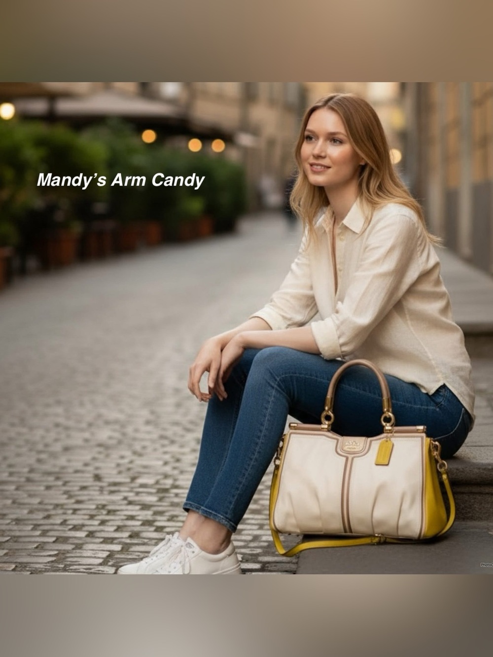 Coach Madison Pinnacle White and Yellow Leather Shoulder Bag
